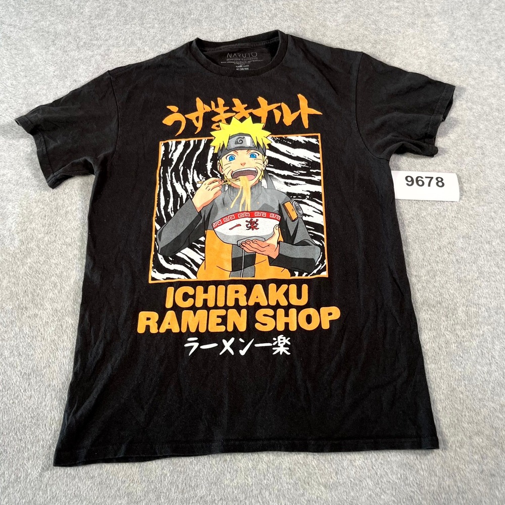Naruto T Shirt Mens Medium Black Cotton Ichiraku Ramen Shop Anime Graphic Print
